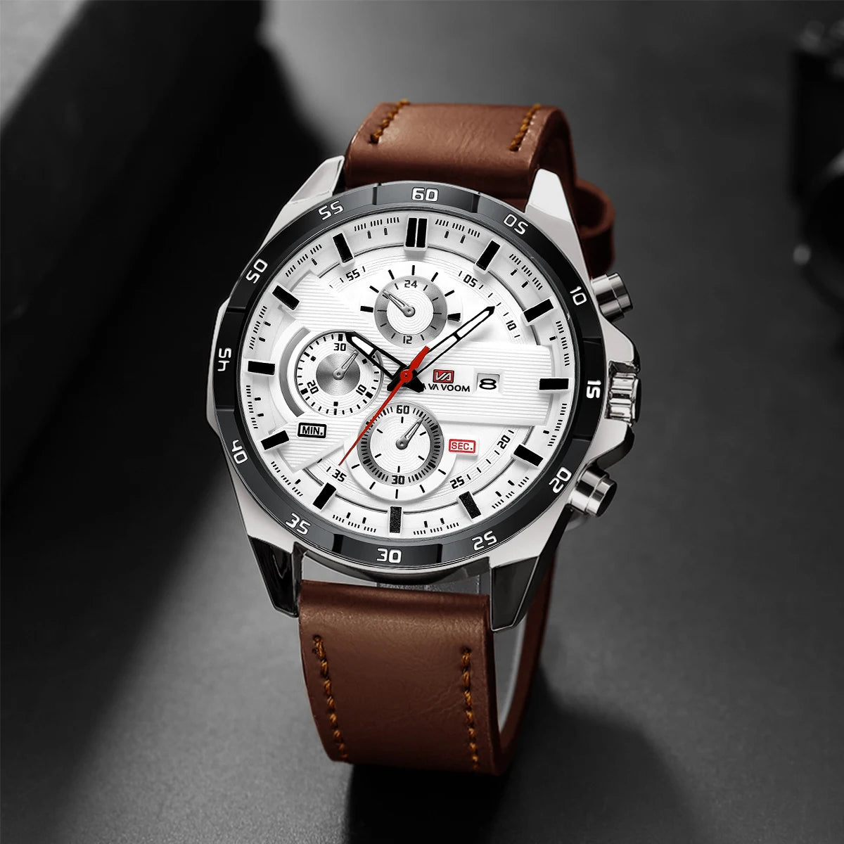 Top Men Watch Sports Style 46mm Large Leather Racing Style Casual Fashion Original Black Rose Gold Calendar Quartz Watch Relogio