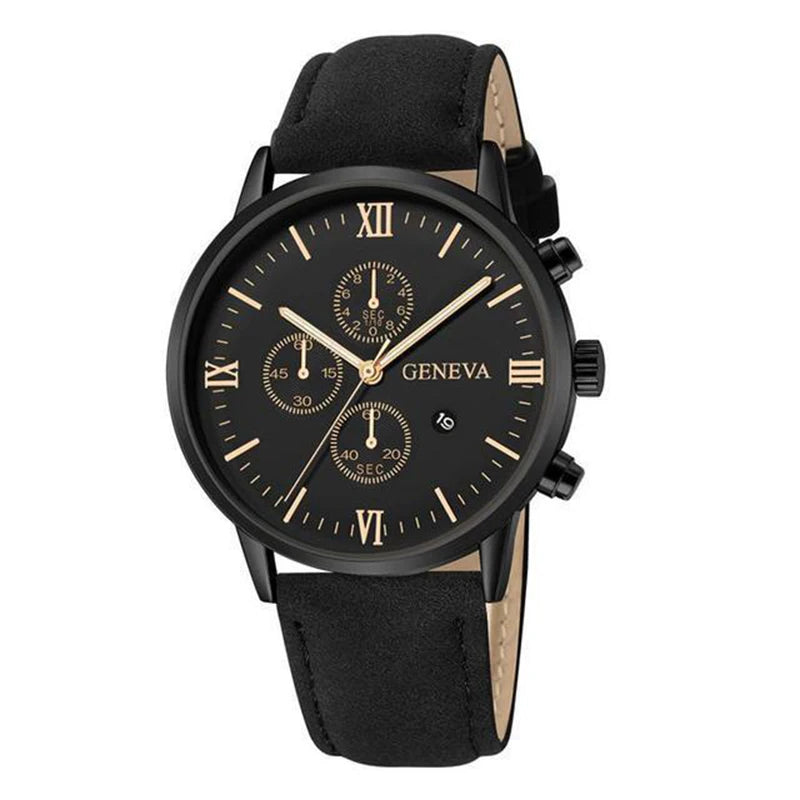 1PC Men's Watch Casual Leather Band Analog Quartz Watches with Calendar