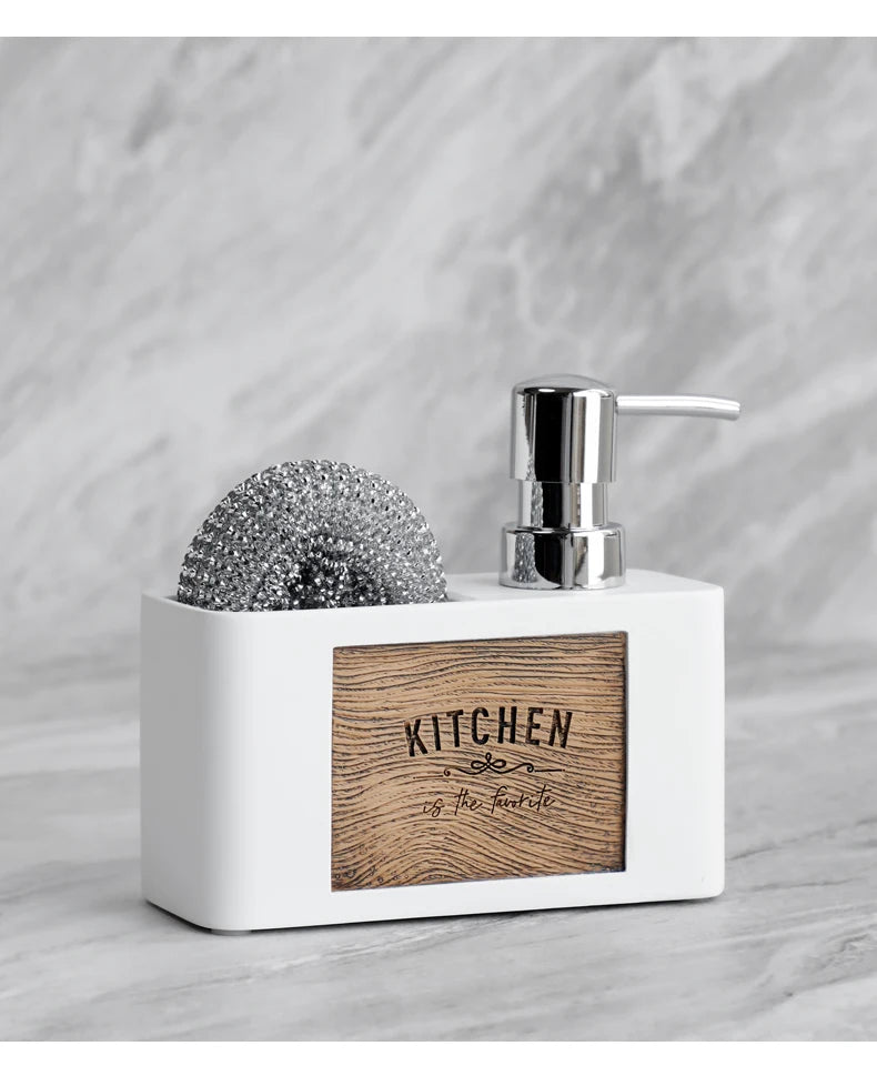 Kitchen Soap Dispenser with Sponge Holder Liquid Hand and Dish Soap Dispenser and Spong Caddy Black and White