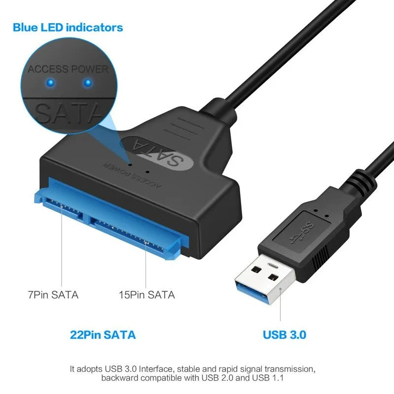 Cabo SATA para USB 3.0 , 2.5 "Disco Rígido Externo, HDD, SSD, 3 Adaptador de 22 Pinos, Cabo Sata III, até 6 GBps