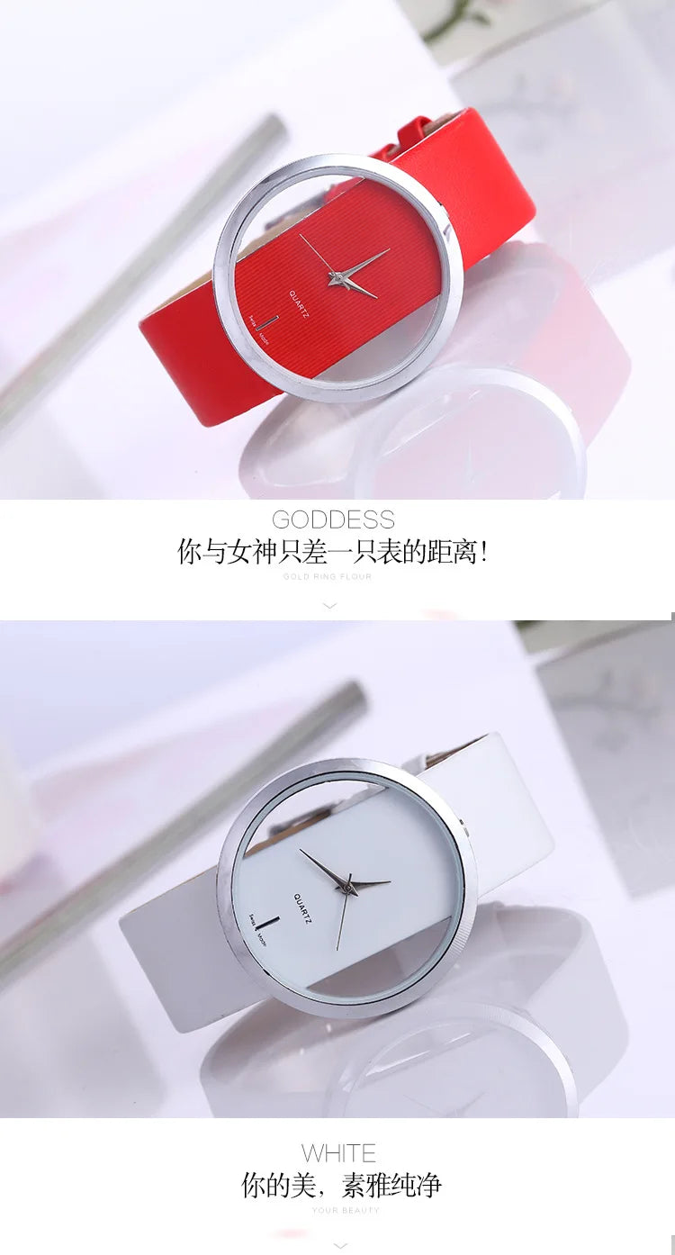 Women Watches Top Brand Luxury Hollow Ladies Wrist Watches Women Transparent Leather Strap Watch For Female Relogio Feminino Hot
