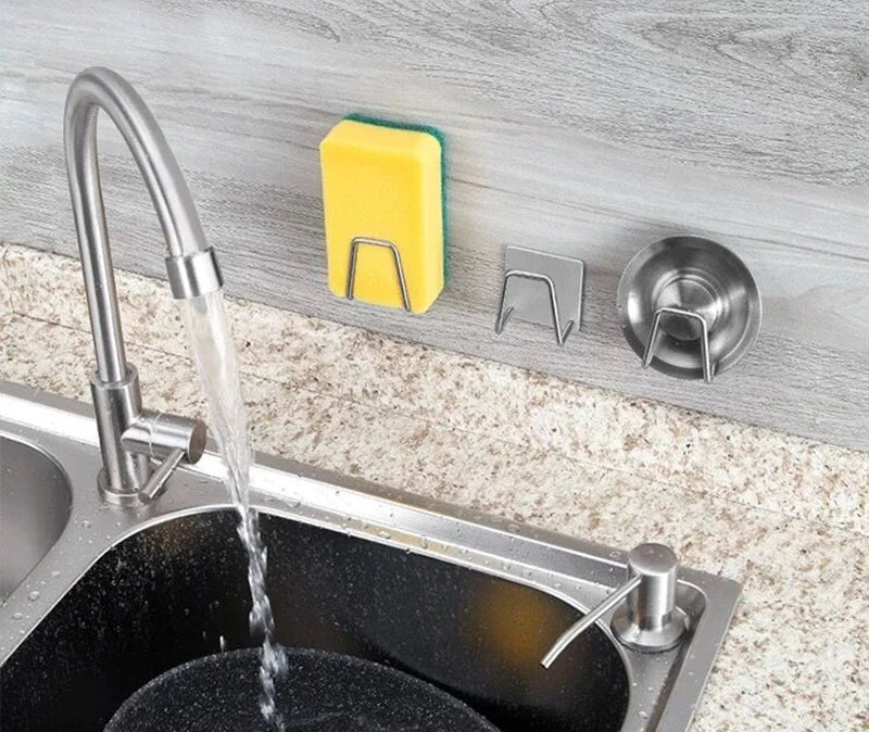 Kitchen Stainless Steel Sink Sponges Holder Self Adhesive Drain Drying Rack Kitchen Wall Hooks Accessories Storage Organizer