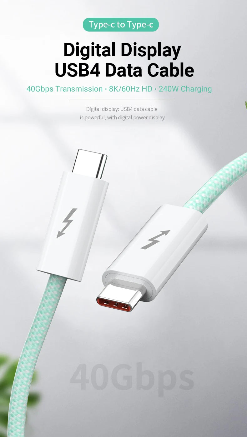 USB4 Fully Functional Data Cable with 8K60Hz Video Output, 40Gbps Data Transmission, PD Charing, 1.8m USB-C to USB-C Data Cable