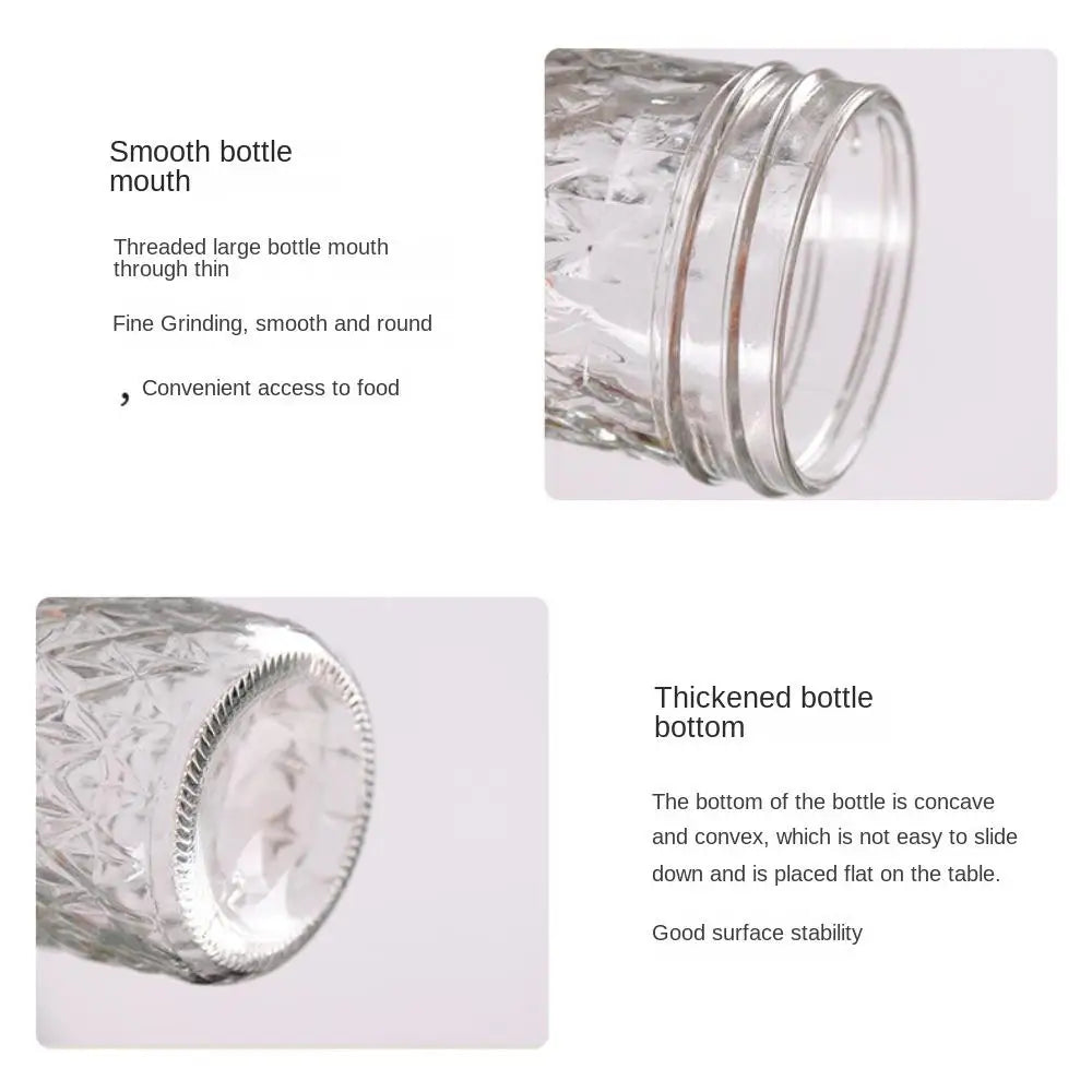 120ml-650ml Transparent Glass Sealed Bottle Mason Jar Diamond Pattern Jam Juice Bottle Labelable Seal Bottle Kitchen Tool