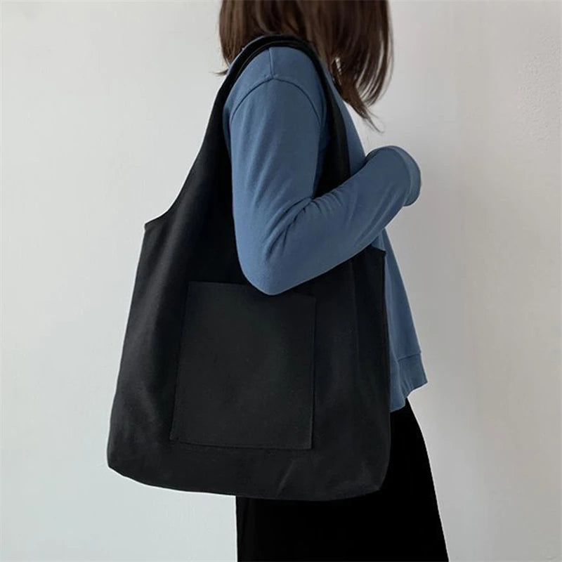 Women's Shopping Bags Canvas Commuter Vest Bag Cotton Cloth White Black Series Supermarket Grocery Handbags Tote School Bag
