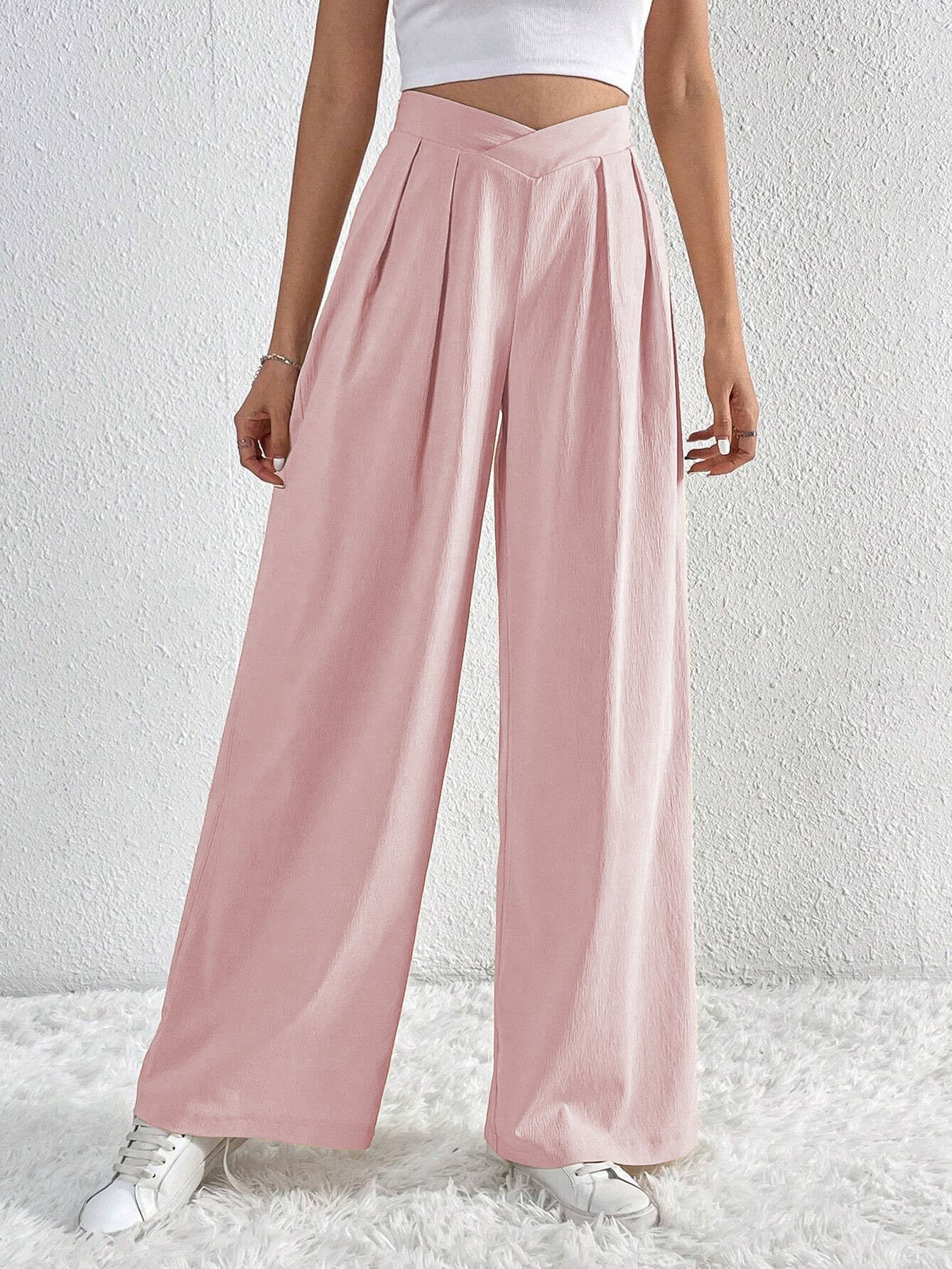 Summer New Solid Color Pleated Casual Wide-leg Pants Loose Casual Women's Commuting Versatile Style Comfortable TrousersS