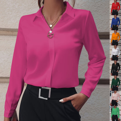 Blusa Feminina com Decote em V e Manga Longa – Estilo Casual