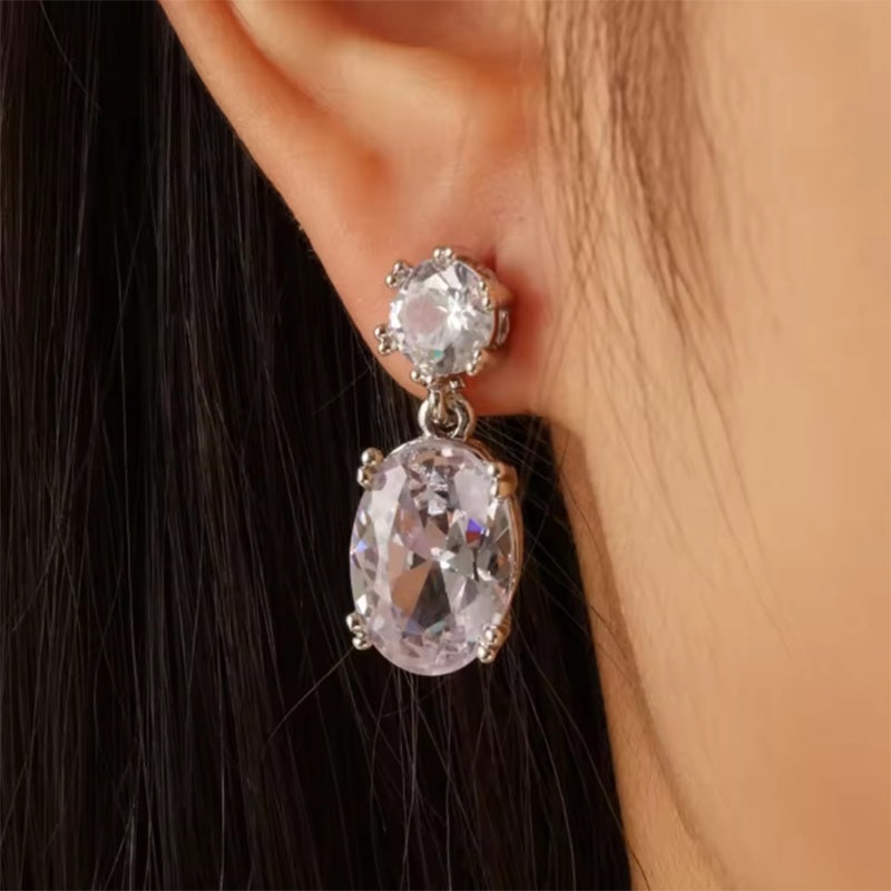 Ins Drop-shaped Rhinestones Earrings Creative Personality Alloy Oval Earrings