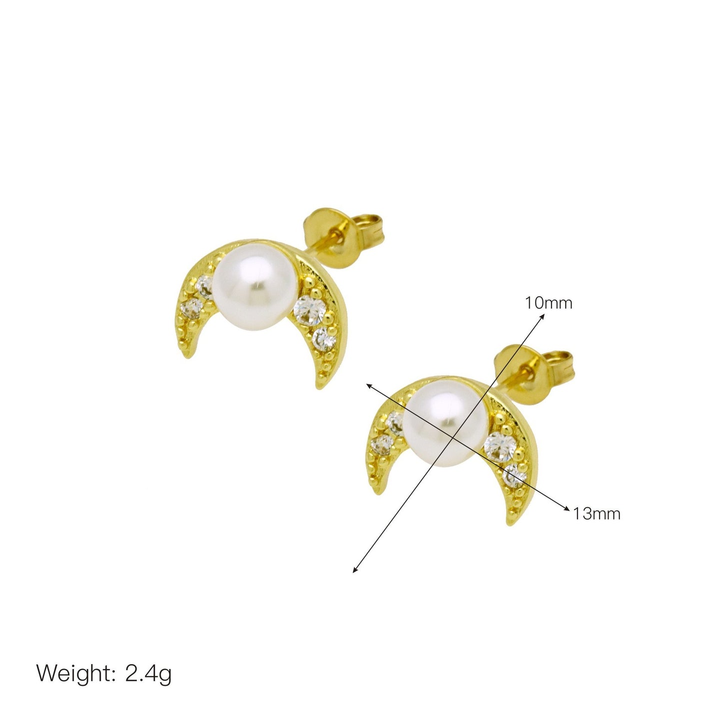 Moon Flower-shaped Pearl Zircon Round Earrings