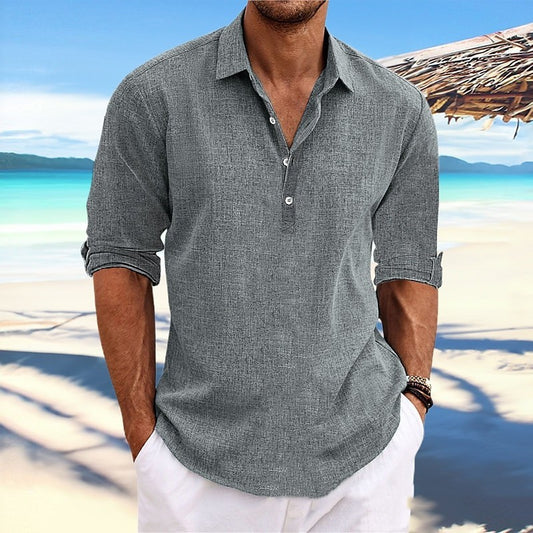 Camisa Masculina de Manga Longa em Linho – Corte Solto e Plus Size
