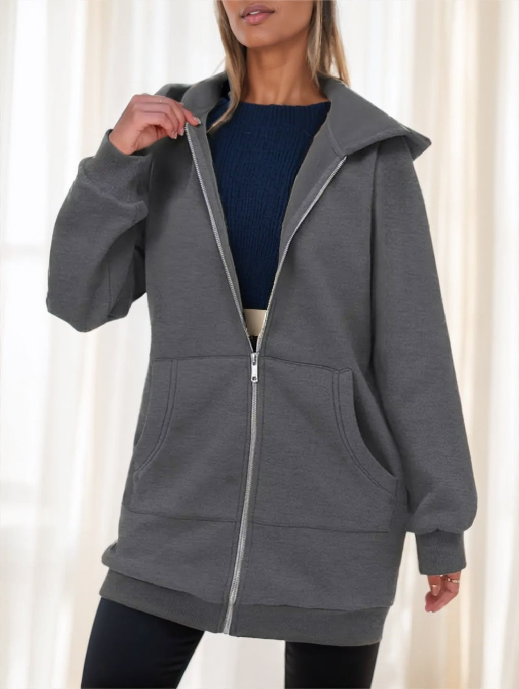 Women's Casual Long Hoodie With Zipper