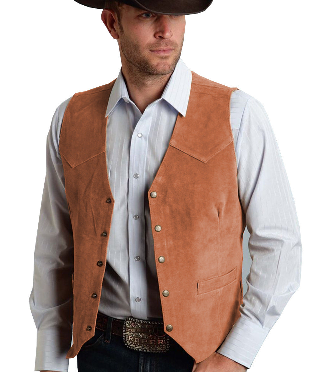 Men's Suit Metal Buckle Suede Vest