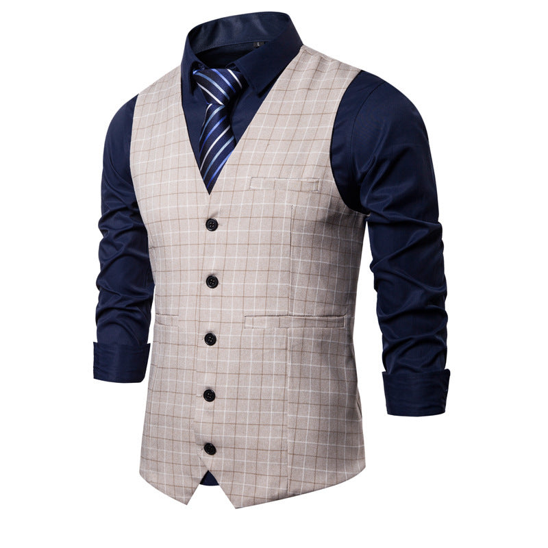 Men's Slim Fit Checkered Button Vest