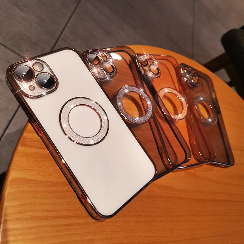 Capa com Anel Suave Eletroplated com Cristais para Smartphone