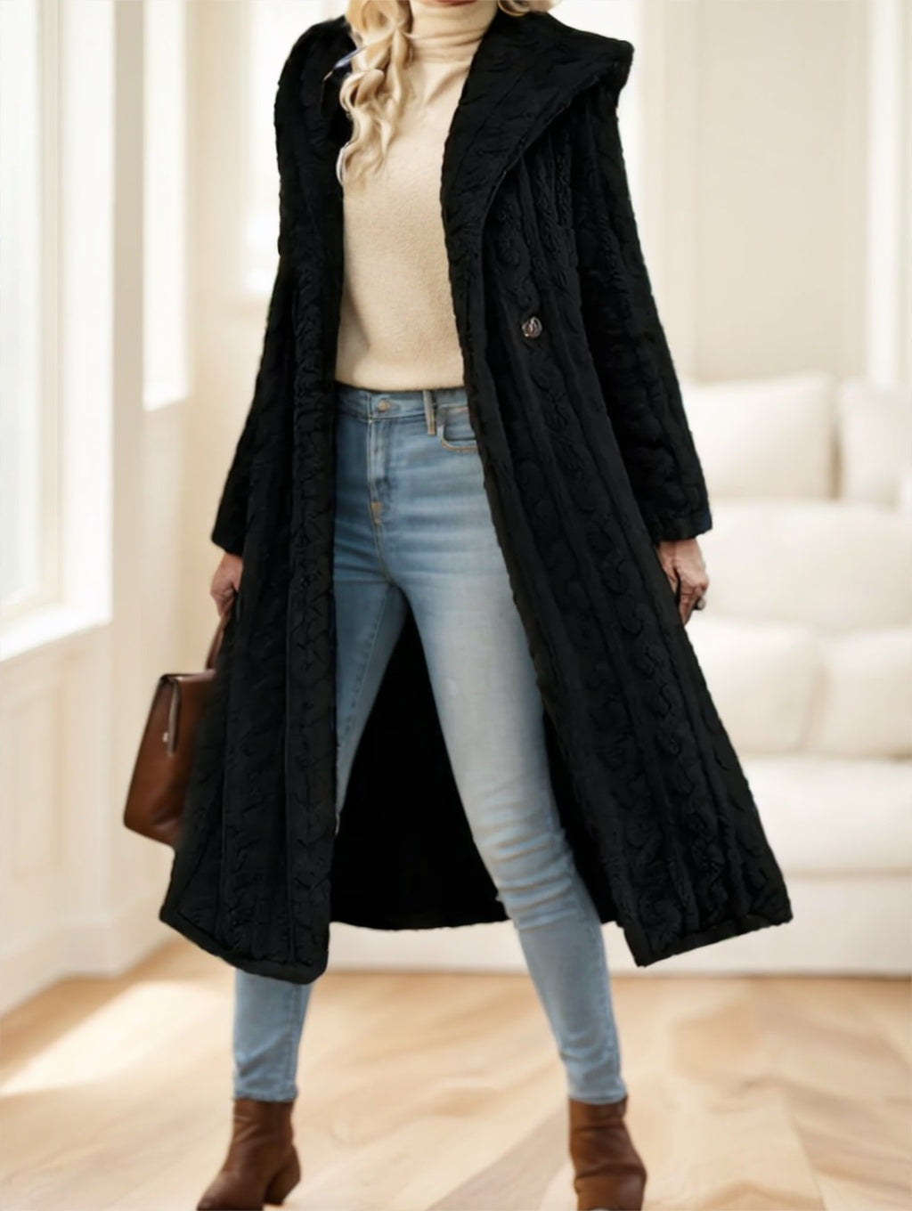 Elegant Black Long Coat For Women