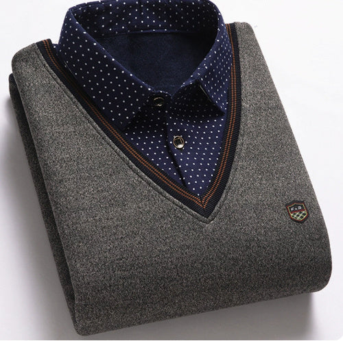 Men's Fake Two-piece Shirt Collar Sweater