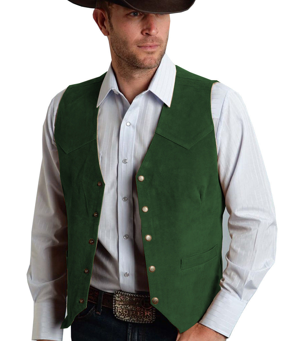 Men's Suit Metal Buckle Suede Vest