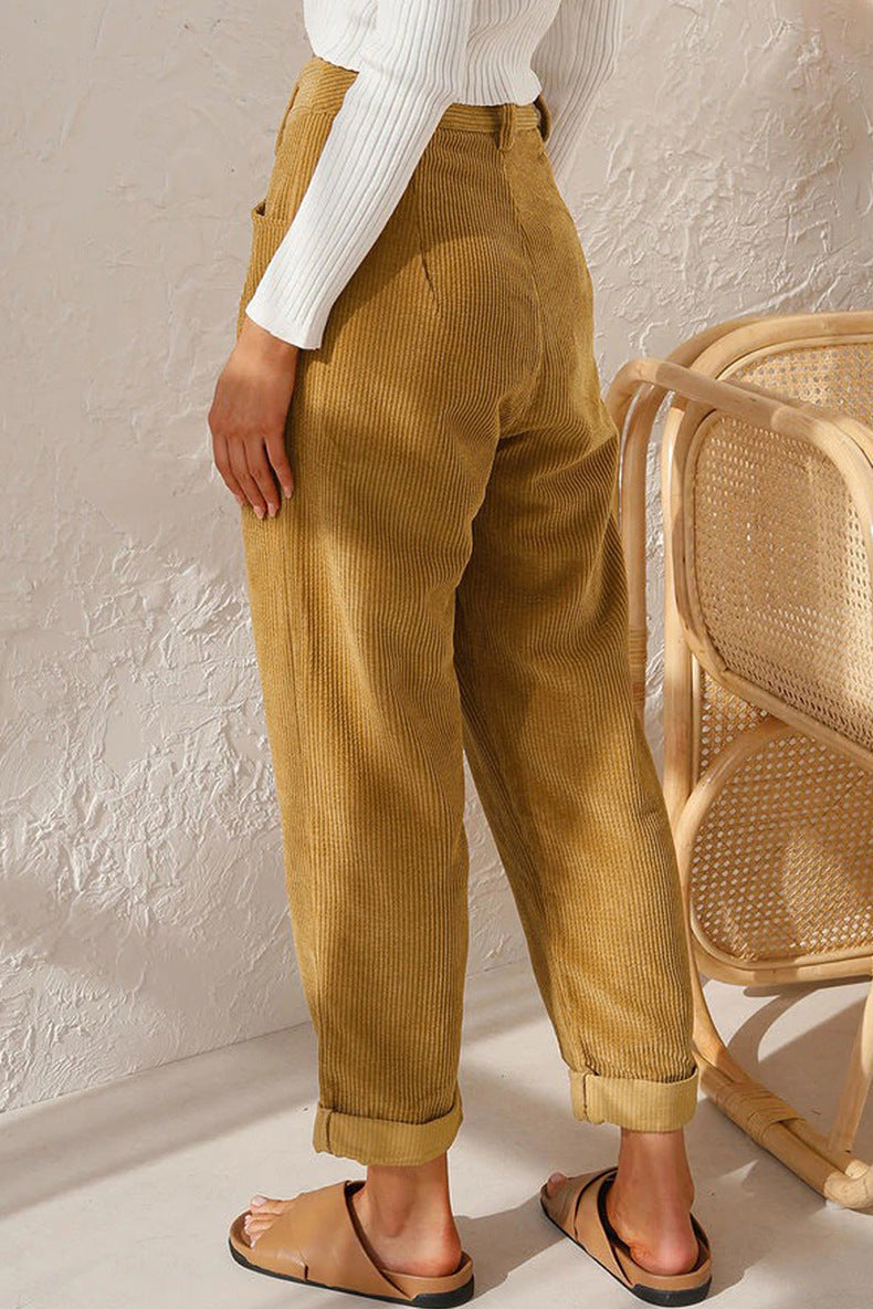 Baggy Corduroy Straight Pants Oversized Spodnie Elegant Trousers New Broek Women Causal Spring Fall High Wasit Pantalones