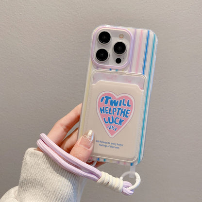 Capa com Porta-Cartão e Cordão Estilo Cartoon para Smartphone