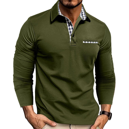 Camisa Polo Masculina com Gola e Estampa Xadrez – Manga Longa