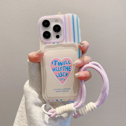 Capa com Porta-Cartão e Cordão Estilo Cartoon para Smartphone