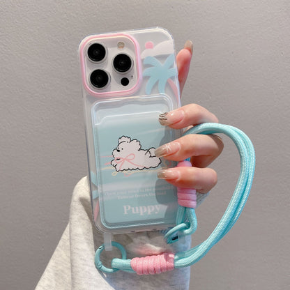 Capa com Porta-Cartão e Cordão Estilo Cartoon para Smartphone