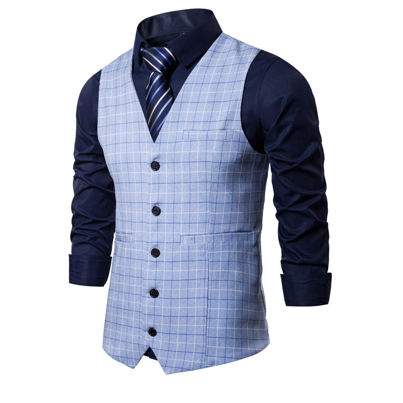 Men's Slim Fit Checkered Button Vest