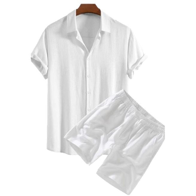 Men's Solid Color Casual Short-sleeved Shirt Shorts Suit