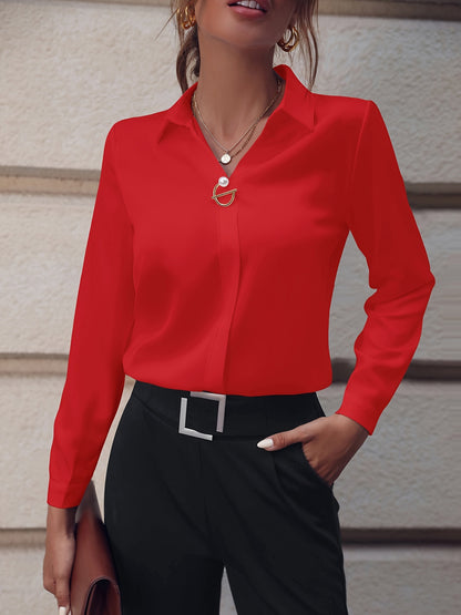 Blusa Feminina com Decote em V e Manga Longa – Estilo Casual